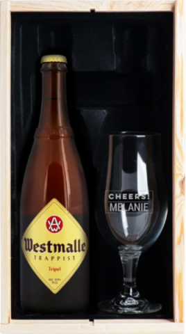 Westmalle Trappist fles met gepersonaliseerd bierglas
